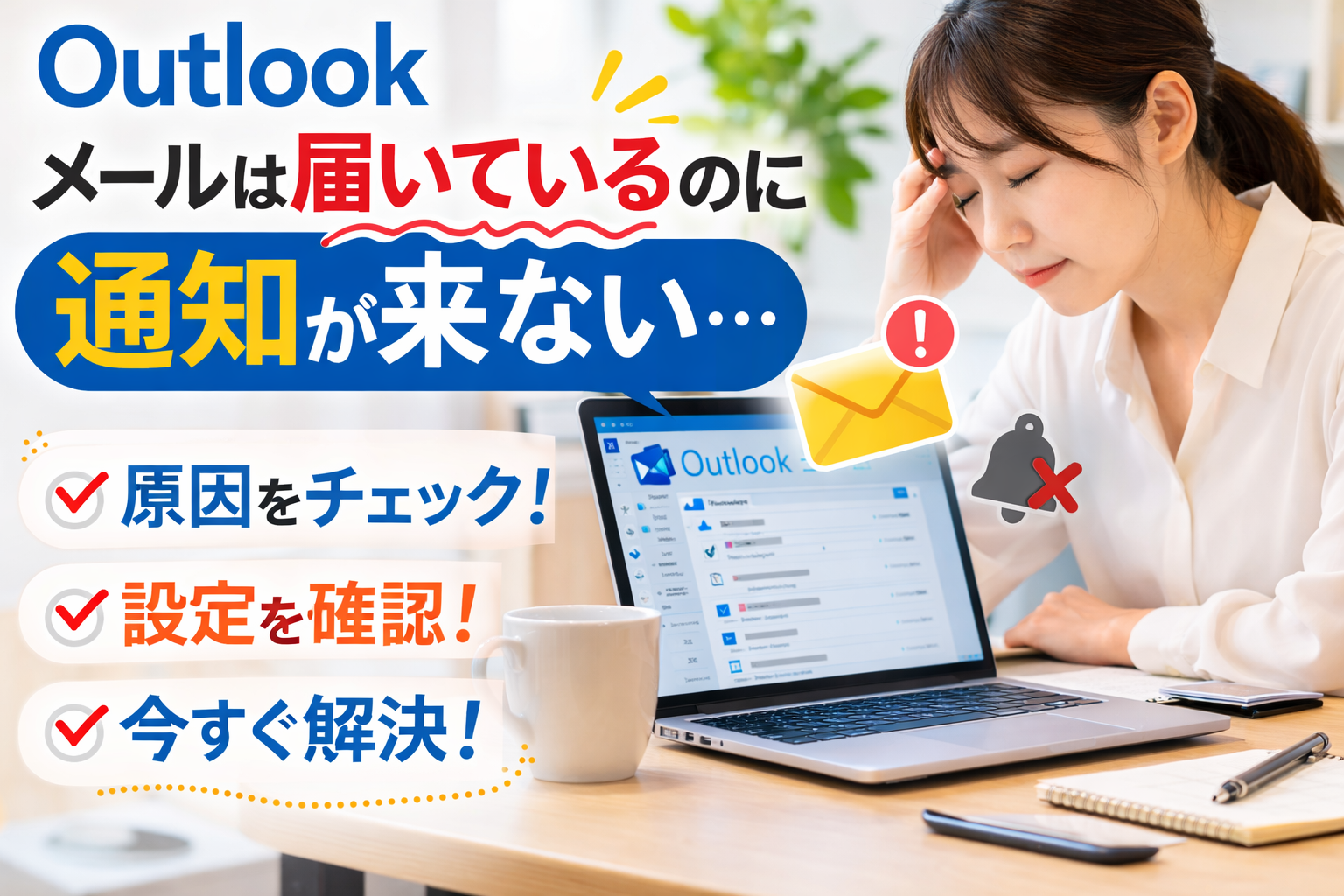 Outlookでメールは届いているのに通知が出ない原因を解説。